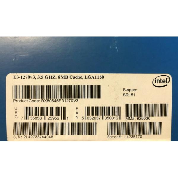 Intel BX80646E31270V3 SR151 Xeon Processor E3-1270 v3 8M Cache, 3.50 GHz New Retail Box