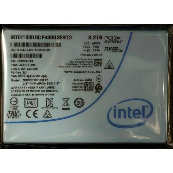 Intel SSDPE2KE032T701 SSD DC P4600 Series 3.2TB, 2.5in PCIe 3.1 x4, 3D1, TLC New Bulk Packaging