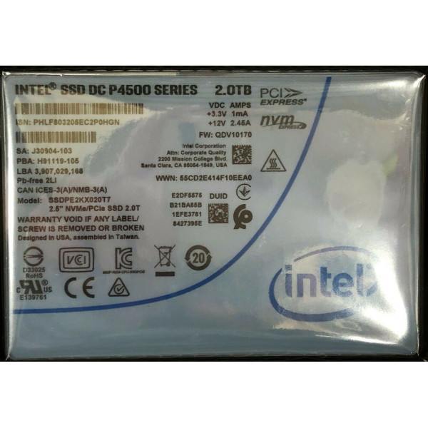 Intel SSDPE2KX020T710 SSD DC P4500 Series 2.0TB, 2.5in PCIe 3.1 x4, 3D1, TLC New Bulk Packaging