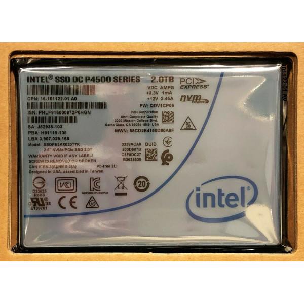 Intel SSDPE2KX020T7K1 SSD DC P4500 Series 2.0TB, 2.5in PCIe 3.1 x4, 3D1, TLC New Bulk Packaging